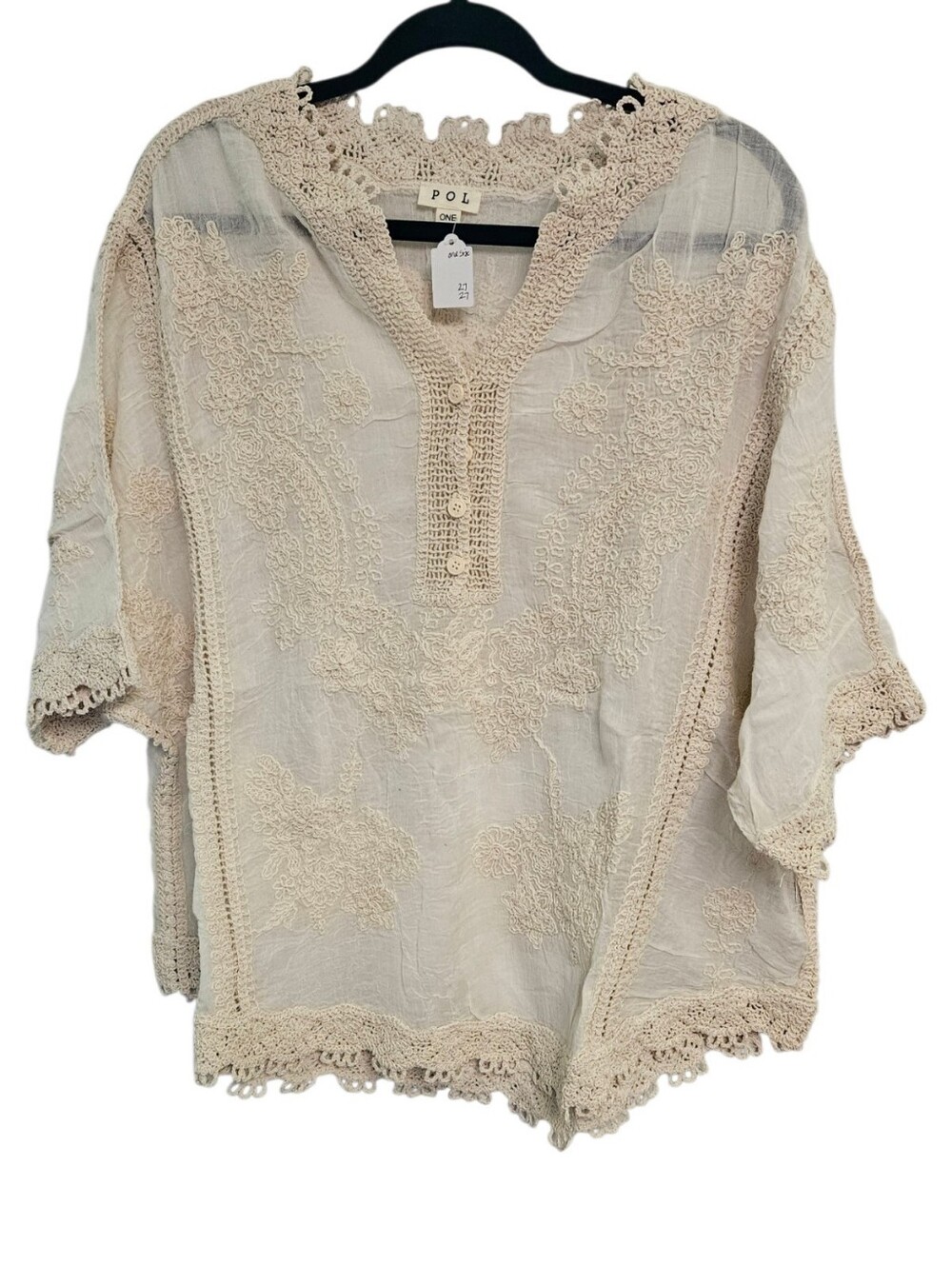 POL Cream Lace-Embroidered Peasant Blouse